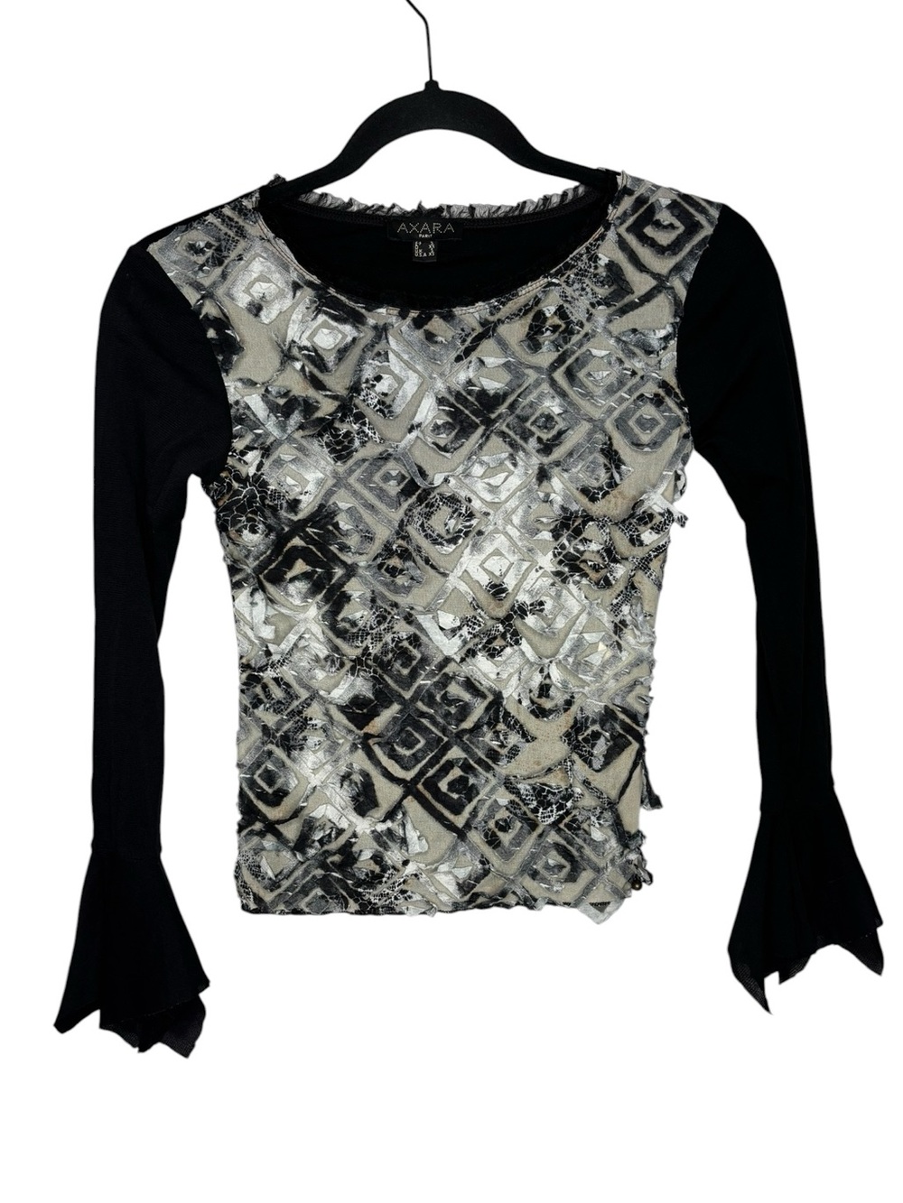 Women’s Y2K Sheer Bell Sleeve Boho Top Size XS Distressed Streetwear Grunge